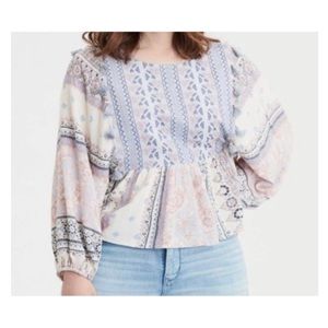American Eagle Boho Embroidered Fringe floral Popover Blouse Small